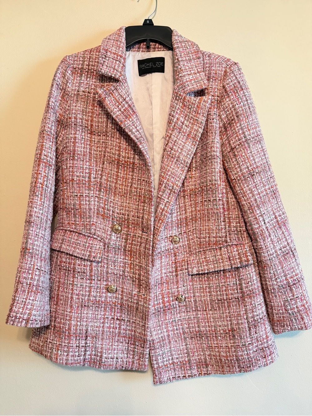 Rachel Zoe Pink Multi-Tone Tweed Double-Breasted Blazer